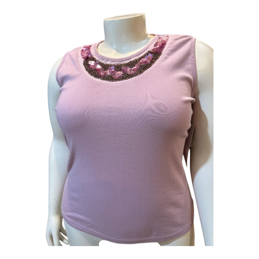 NEW Birch Hill Lavender Scoop Neck Tank Top w/ Sequins & Beads Women's Size XL